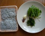 じゃこと水菜と大葉のペペロンチーノ！作り方1写真