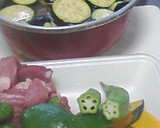 めんつゆで簡単♪野菜とお肉の揚げ煮びたし作り方1写真