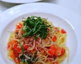 しらすとトマト、大葉の和風スパゲッティ作り方5写真