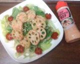 シャキシャキ蓮根と水菜の明太子サラダ作り方4写真