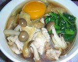 鶏肉とキノコの月見蕎麦（うどん）作り方7写真
