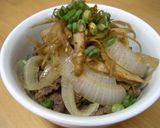 フライパンで作る牛丼♪キンピラごぼう乗せ作り方8写真