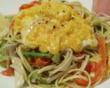 ☆トロトロ卵と野菜のバジルパスタ☆作り方6写真