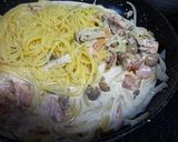 鮭とベーコンとしめじのクリームパスタ作り方5写真