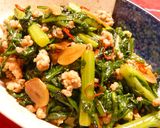 春菊と挽き肉のしょうゆペペロンチーノ炒め作り方5写真