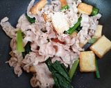ワンパン簡単夏の夕飯厚揚豚こま小松菜さっぱり炒め作り方5写真
