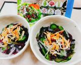 糸寒天入り酢の物にエビちりめんものせて作り方5写真