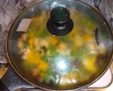 春菊・椎茸・鶏肉の卵とじ作り方3写真