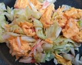節約おかず簡単夕飯カニカマ卵炒めキャベツ副菜主菜作り方8写真