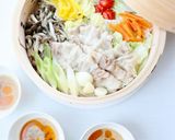 簡単な【豚野菜の蒸籠蒸し（ごまダレ）】作り方3写真