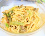 ＊レンジ簡単、お一人様豚キムチーズうどん作り方4写真