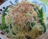 春菊きのこ鮭缶鰹節のオリーブオイルパスタ作り方6写真