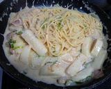 長芋とベーコンのクリーム明太パスタ作り方5写真