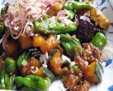 簡単【茄子・南瓜・しし唐・肉味噌がらめ】作り方12写真