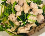 鶏もも肉とほうれん草、きのこのパスタ🍝作り方6写真