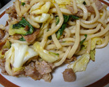 豚のしょうが焼きで焼きうどん作り方3写真