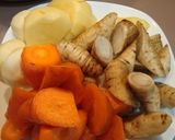 新ごぼう、にんじん、じゃがと鶏ももの煮物作り方2写真
