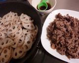 ♪牛肉とレンコンの甘辛炒め焼き♪作り方3写真