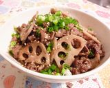 ♪牛肉とレンコンの甘辛炒め焼き♪作り方4写真