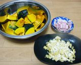 かぼちゃと残り物の煮物　あん仕立て♥作り方1写真