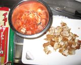 ☆残り物唐揚げ！☆サラダ風パスタ作り方1写真