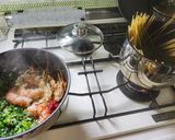 ネギの青い所と赤海老で豆乳トマトクリームパスタ作り方5写真