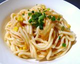 コーンスープの素で簡単クリーミーうどん作り方4写真