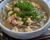 出汁から作った鶏肉と卵の温かい蕎麦作り方10写真