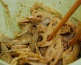 ニンニク醤油味のササミ・根野菜の胡麻マヨ作り方5写真