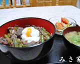 簡単牛丼新玉葱エリンギ入り作り方6写真