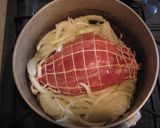 玉ねぎ煮豚と煮汁の豆腐スープ作り方1写真