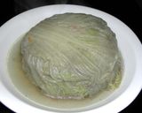 ザルごと煮込むミンチの白菜包み煮作り方8写真