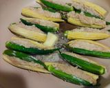オクラとヤングコーンの鶏ひき肉挟み焼き作り方5写真