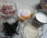 冷製パスタ☆温泉タマゴでカルボナーラ作り方1写真