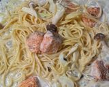 ワンパンで!鮭のレモンクリームパスタ作り方5写真