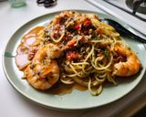 夏の夕飯！自作ミートソースでエビミートパスタ作り方8写真
