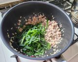 豚ひき肉とニラと卵と海老で！栄養満点中華風パスタ作り方4写真