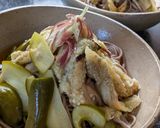 焼き茄子の皮剥いて冷やし蕎麦に載せた作り方3写真