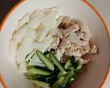 長芋と蒸し鶏の胡麻マヨサラダのっけ蕎麦作り方1写真