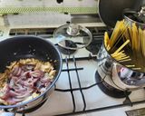 秋の夕飯！エリンギとヤリイカの豆乳クリームパスタ作り方5写真