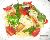 赤と緑とにんにくチップの冷静パスタ作り方9写真