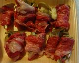 牛カタロース☆マイタケ巻きのみぞれ焼き作り方2写真