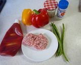 簡単　豚ひきとパプリカのナポリタン風作り方1写真