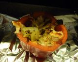 野菜とチーズと半熟目玉焼きのパプリカ包み作り方3写真