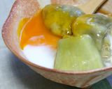 蒸し茄子と温泉卵の小鉢作り方5写真