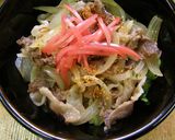 ネギ飯で牛丼　九条ネギ　紅生姜作り方3写真