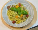 あみ海老と帆立と鰯油漬けとバジルのパスタ作り方14写真
