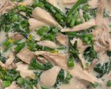 舞茸とアスパラ菜のミルクスープ作り方5写真