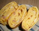 お弁当に❀ハムとマヨの卵焼き～バジル風味作り方4写真