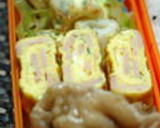 お弁当に❀ハムとマヨの卵焼き～バジル風味作り方6写真